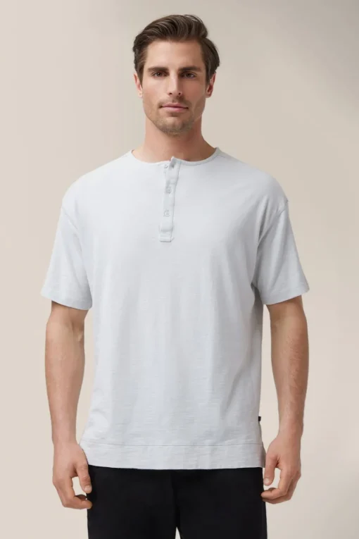 Cheap Good Man Brand Short Sleeve Henley | Soft Slub Jersey White