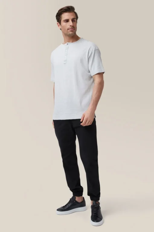 Cheap Good Man Brand Short Sleeve Henley | Soft Slub Jersey White