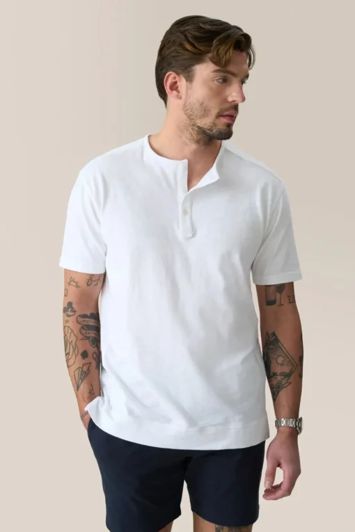 Cheap Good Man Brand Short Sleeve Henley | Soft Slub Jersey White