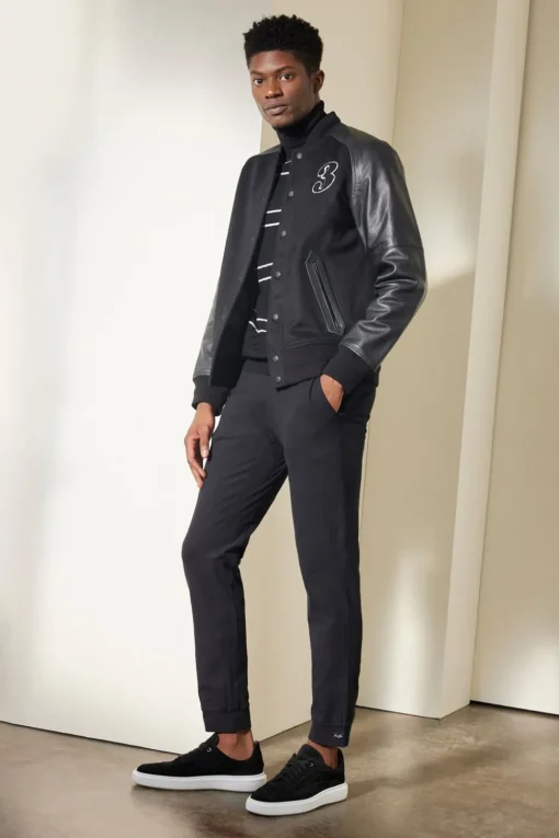 New Good Man Brand Varsity Jacket | Wool Blend & Leather Black